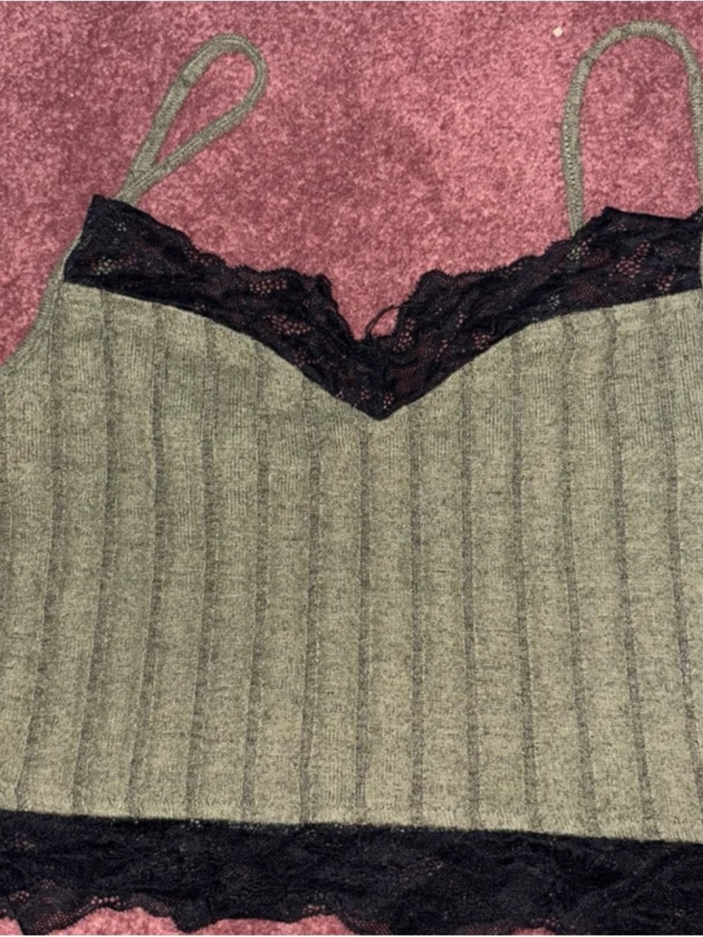 ROMWE Olive Green Ribbed Lace Trim Cami